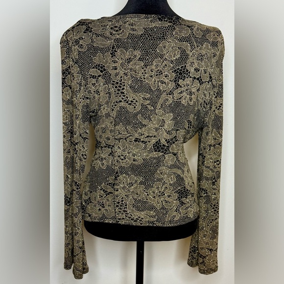 Vintage MSK gold and black faux wrap shimmer V neck dressy occasion shirt medium - Picture 9 of 10